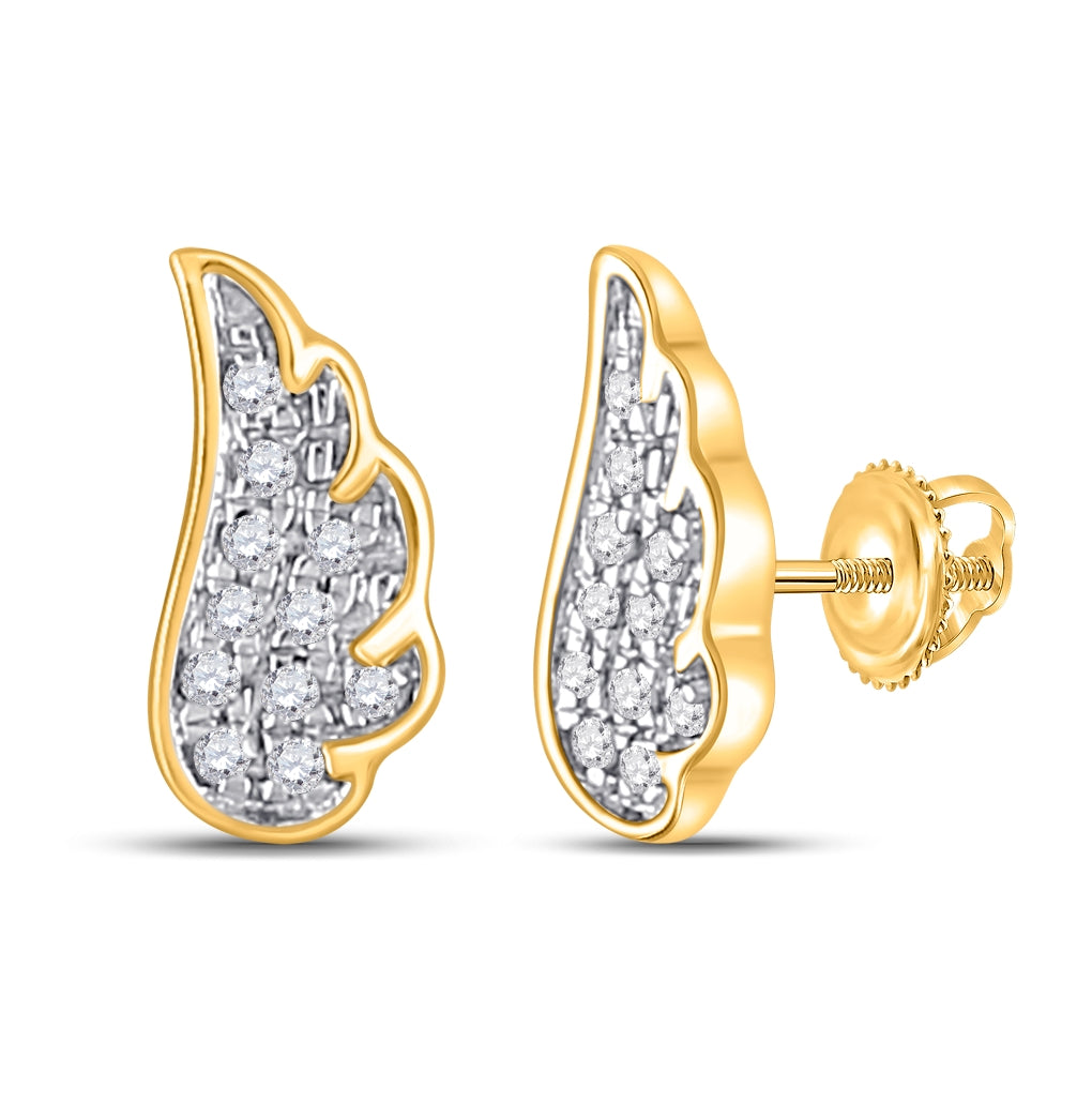 10K Yellow Gold Womens Round Diamond Wing Angel Earrings 1/20 Cttw