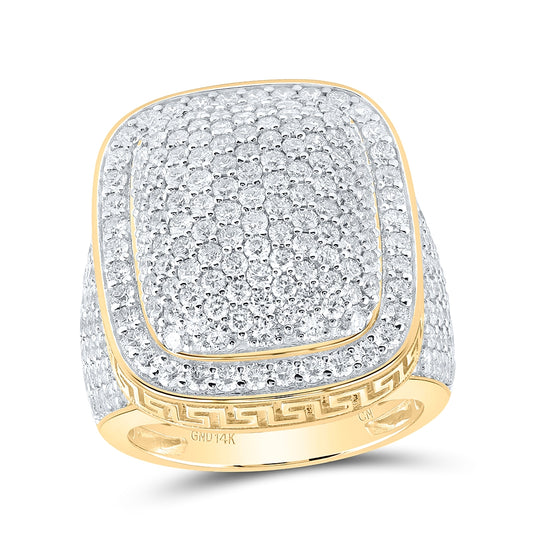 14K Yellow Gold Mens Round Diamond Pillow Cluster Ring 5 Cttw, Mens Size: 7-13