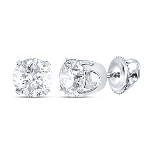 14K White Gold Unisex Round Diamond Solitaire Stud Earrings 1/2ctw