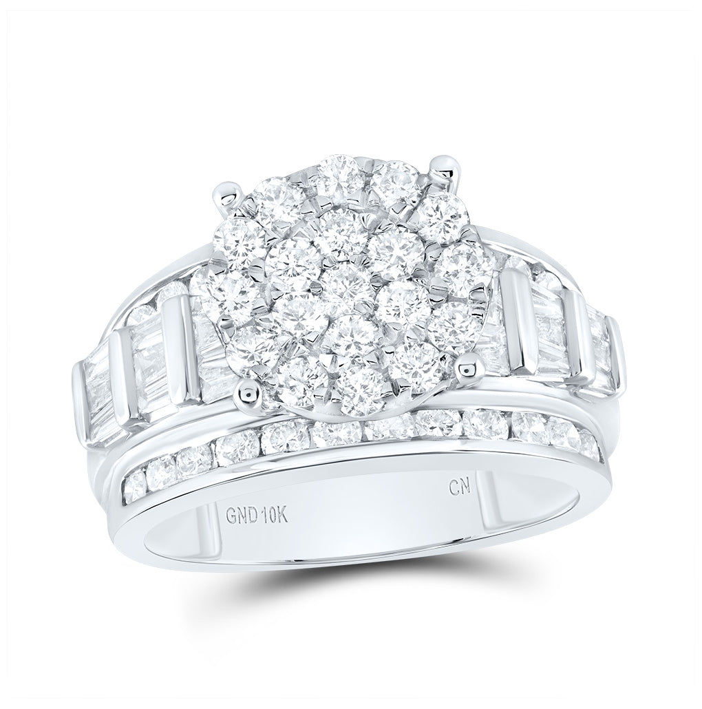 10kt White Gold Womens Round Diamond Cluster Bridal Wedding Engagement Ring 2.00 Cttw