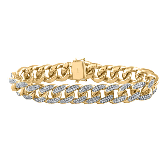 10kt Yellow Gold Mens Round Diamond Cuban Link Bracelet 7.00 Cttw