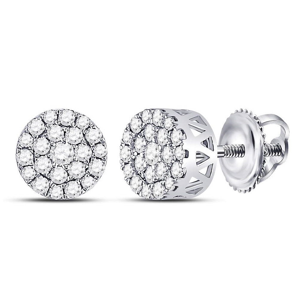 14K White Gold Womens Round Diamond Flower Halo Cluster Earrings 1/2 Cttw, Length: 0.3 In, Width: 0.3 In