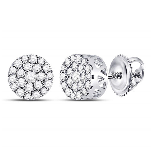 14K White Gold Womens Round Diamond Flower Halo Cluster Earrings 1/2 Cttw, Length: 0.3 In, Width: 0.3 In