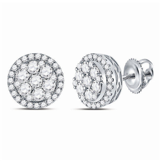 14K White Gold Womens Round Diamond Flower Halo Cluster Earrings 7/8 Cttw