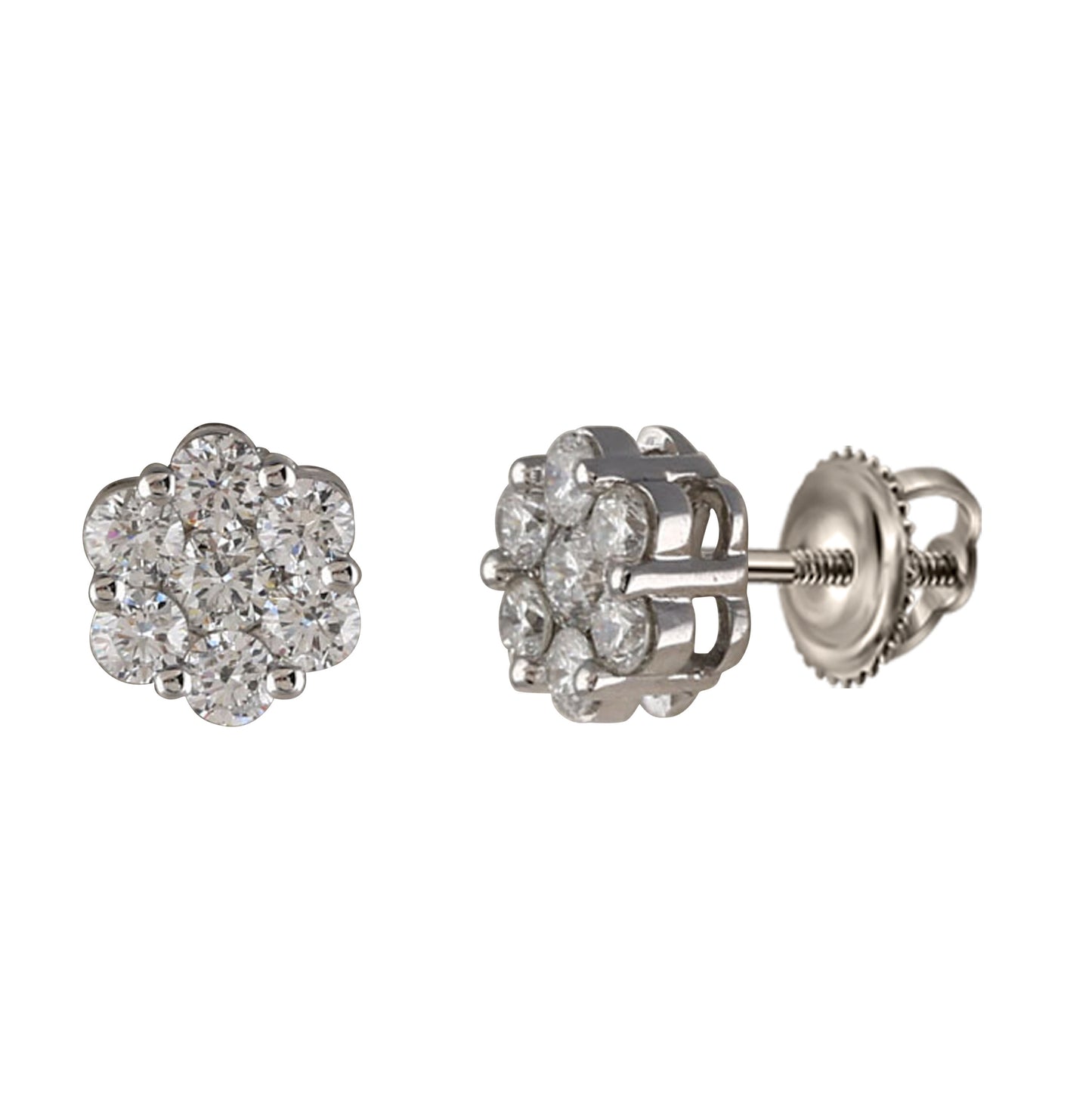 14K White Gold Womens Round Diamond Flower Cluster Earrings 1-1/2 Cttw