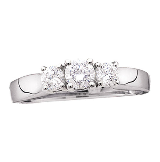 14K White Gold Round Diamond 3-stone Bridal Wedding Engagement Ring 1 Cttw, Womens Size: 5-10