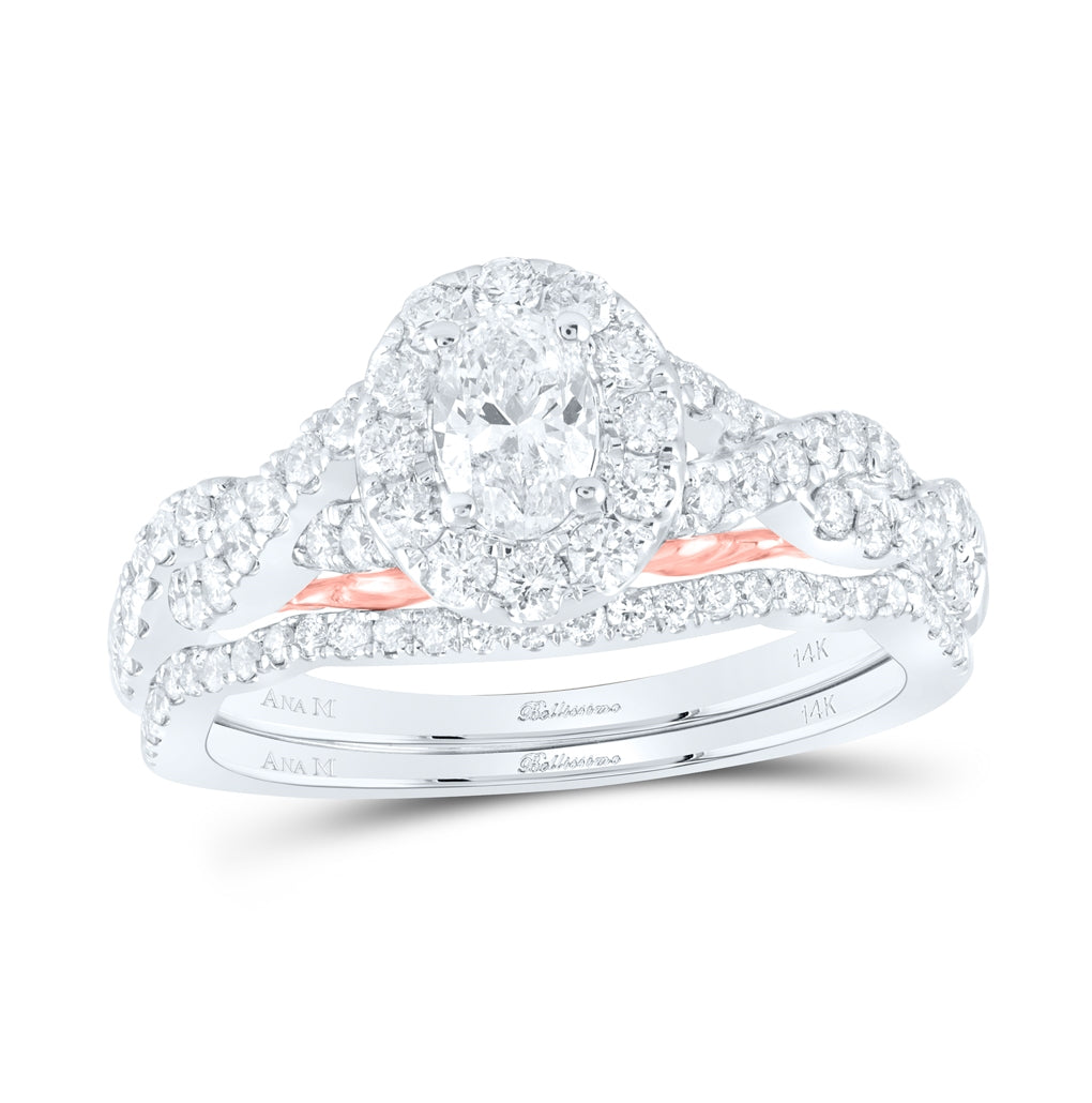 14K Two-tone Gold Oval Diamond Bridal Wedding Ring Band Set 1 Cttw, Womens Size: 5-10
