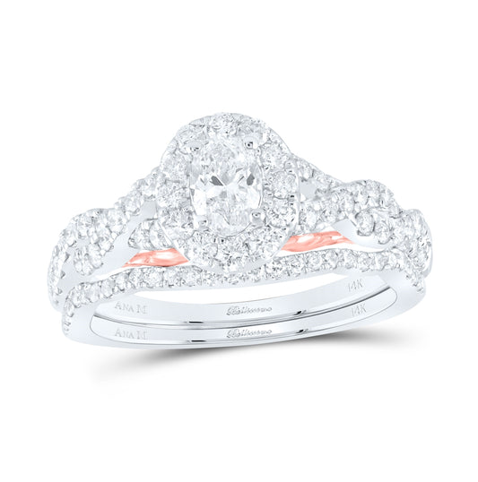 14K Two-tone Gold Oval Diamond Bridal Wedding Ring Band Set 1 Cttw, Womens Size: 5-10