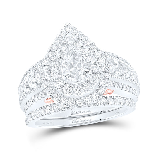 14K Two-tone Gold Pear Diamond Bridal Wedding Ring Band Set 2ctw, Womens Size: 5-10