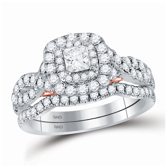 14K Two-tone Gold Princess Diamond Bridal Wedding Ring Band Set 1-1/4 Cttw, Womens Size: 5-10