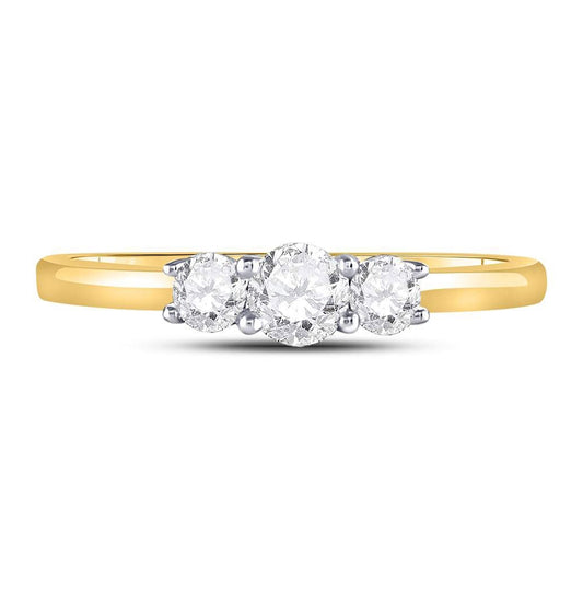14kt Yellow Gold Womens Round Diamond 3-stone Bridal Wedding Engagement Ring 1/2ctw