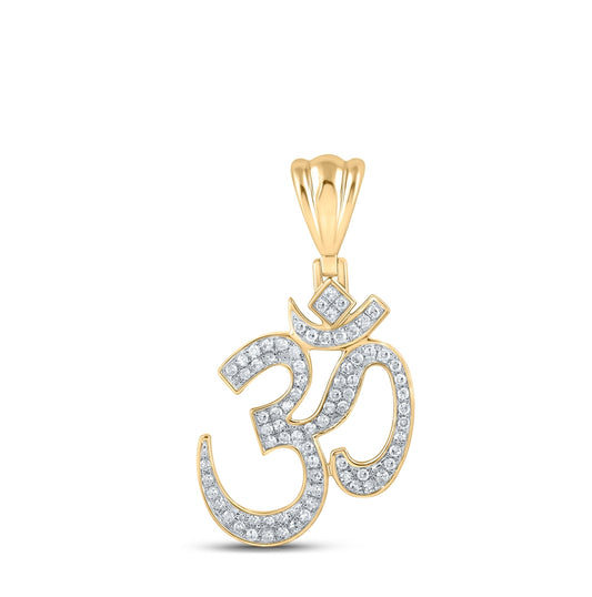 10K Yellow Gold Mens Round Diamond Om Charm Pendant 1/2 Cttw