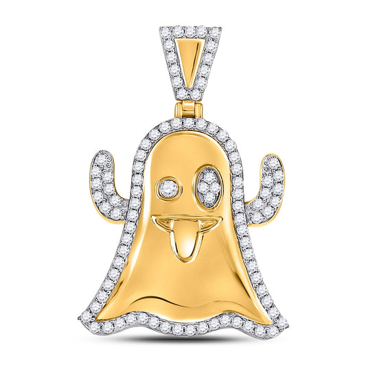 10kt Yellow Gold Mens Round Diamond Snapchat Ghost Charm Pendant 2.00 Cttw