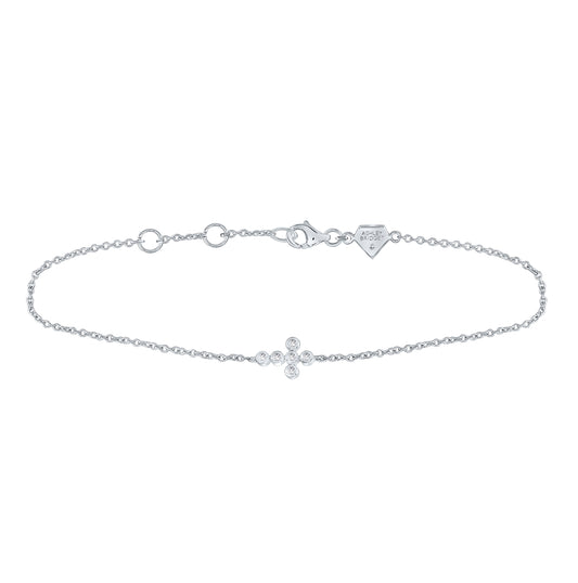 Sterling Silver Womens Round Diamond Faith Cross Bracelet 1/20 Cttw