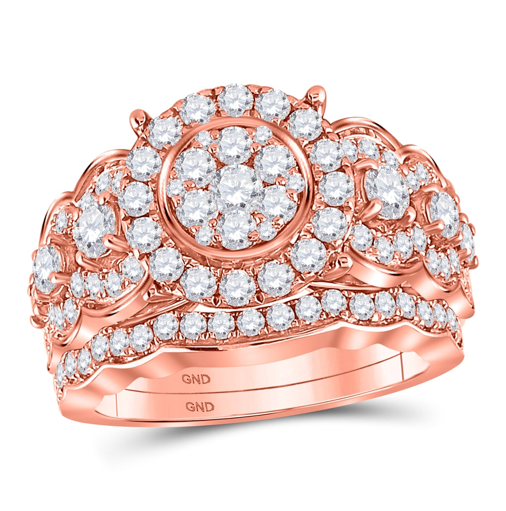 14kt Rose Gold Womens Round Diamond Bridal Wedding Engagement Ring Band Set 2.00 Cttw