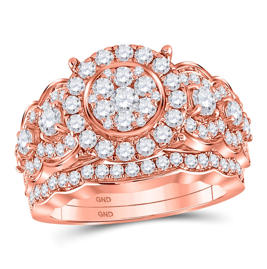 14kt Rose Gold Womens Round Diamond Bridal Wedding Engagement Ring Band Set 2.00 Cttw