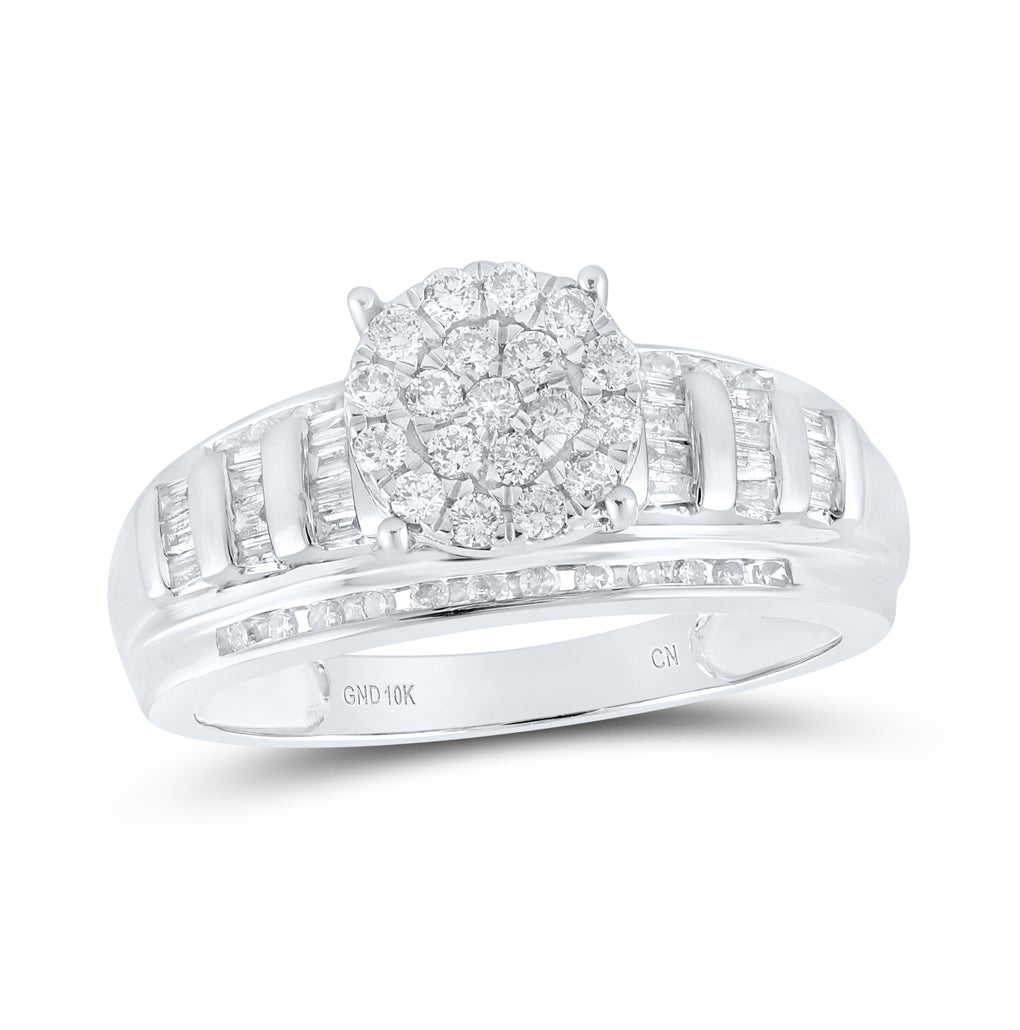 10kt White Gold Womens Round Diamond Cluster Bridal Wedding Engagement Ring 1/2 Cttw