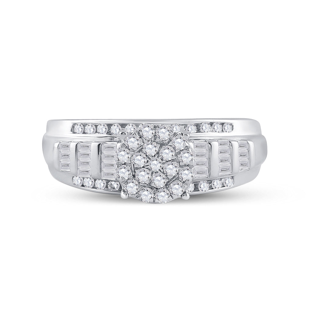 10kt White Gold Womens Round Diamond Cluster Bridal Wedding Engagement Ring 1/2 Cttw