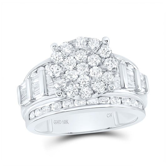 10kt White Gold Womens Round Diamond Cluster Bridal Wedding Engagement Ring 2.00 Cttw Size 10