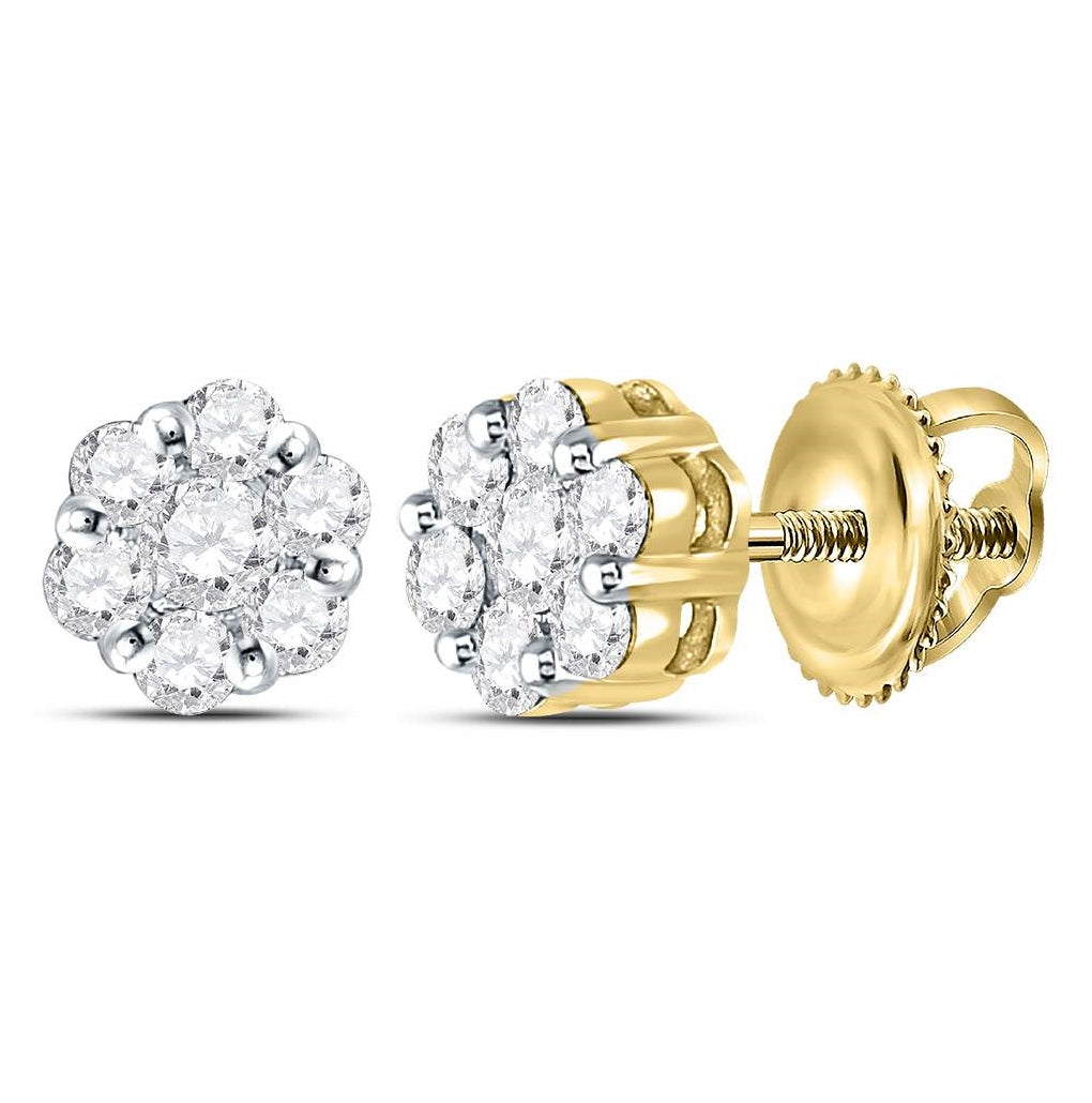 14kt Yellow Gold Womens Round Diamond Flower Cluster Earrings 3/4 Cttw