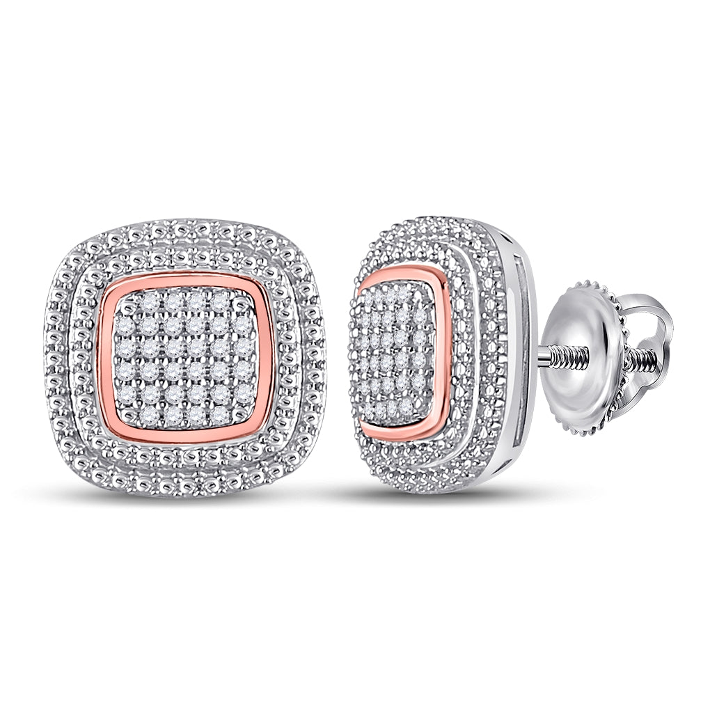 10K Rose Gold Womens Round Diamond Square Cluster Earrings 1/6 Cttw, Length: 0.51 In, Width: 0.51 In