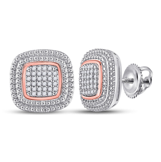 10K Rose Gold Womens Round Diamond Square Cluster Earrings 1/6 Cttw, Length: 0.51 In, Width: 0.51 In
