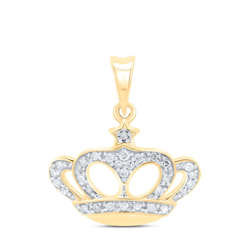 10K Yellow Gold Womens Round Diamond Crown Pendant 1/8 Cttw, Length: 0.72 In, Width: 0.64 In