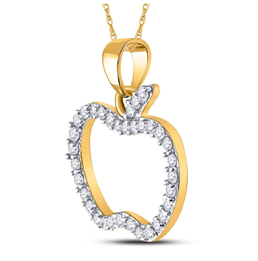 10K Rose Gold Womens Round Diamond Apple Outline Fashion Pendant 1/5 Cttw, Length: 0.56 In, Width: 0.57 In