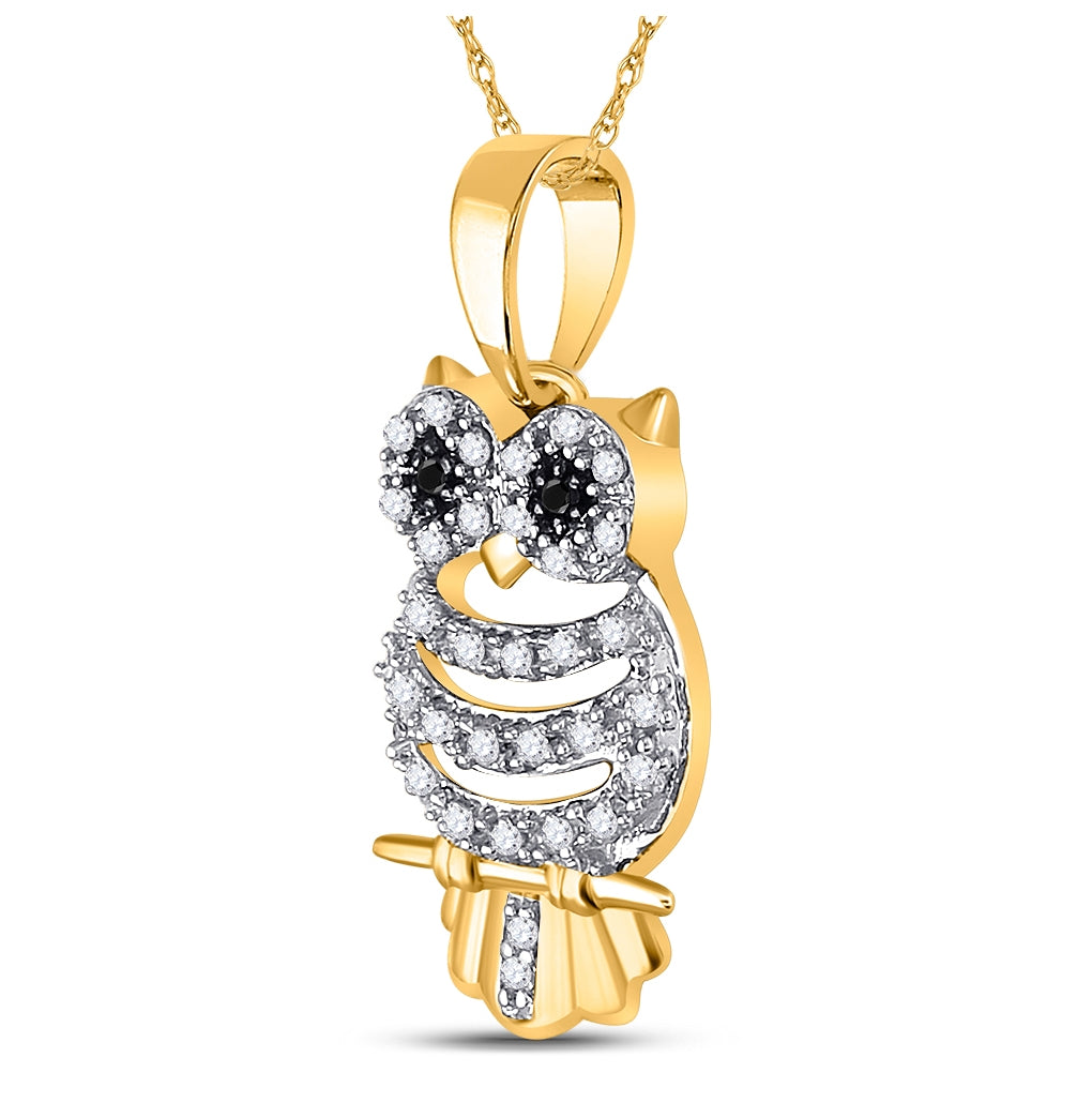 10K Yellow Gold Womens Diamond Owl Pendant 1/6 Cttw, Length: 0.82 In, Width: 0.41 In