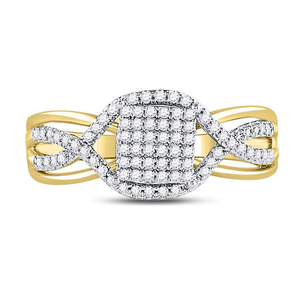 10K Yellow Gold Womens Round Diamond Rectangle Twist Cluster Ring 1/4 Cttw, Womens Size: 5-10