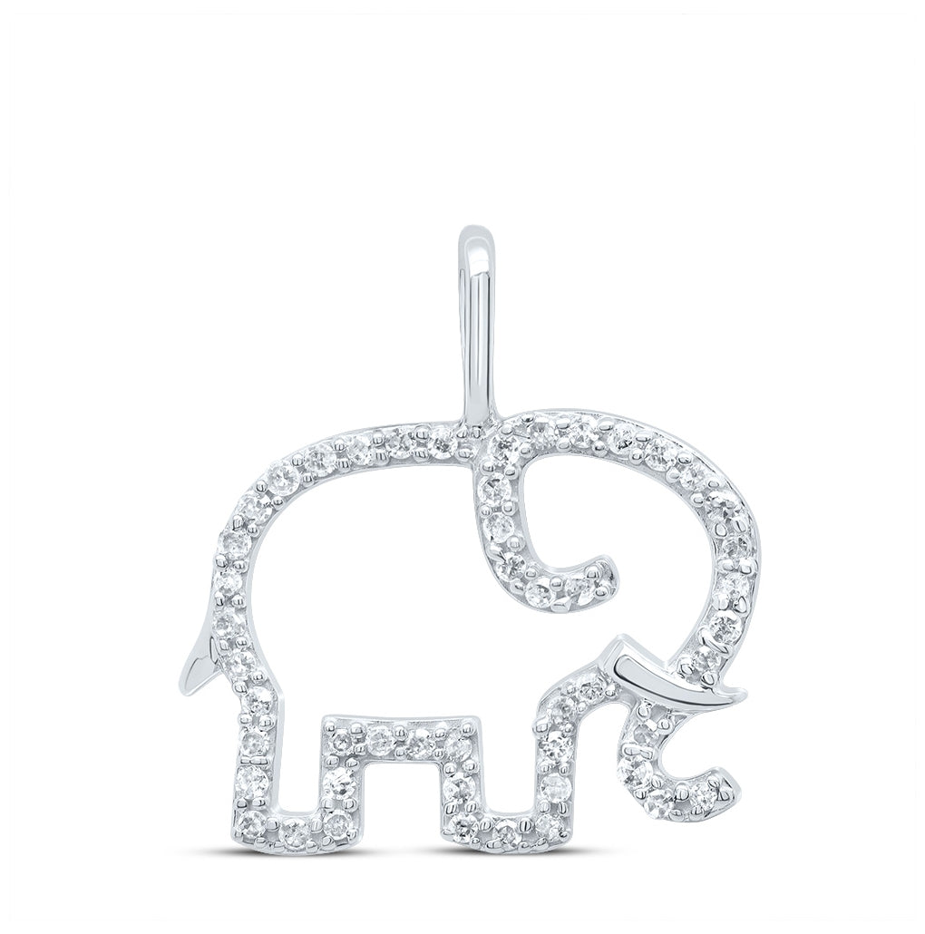 10K White Or Yellow Gold Womens Round Diamond Elephant Outline Animal Pendant
