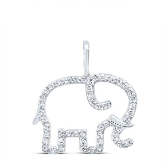 10K White Or Yellow Gold Womens Round Diamond Elephant Outline Animal Pendant