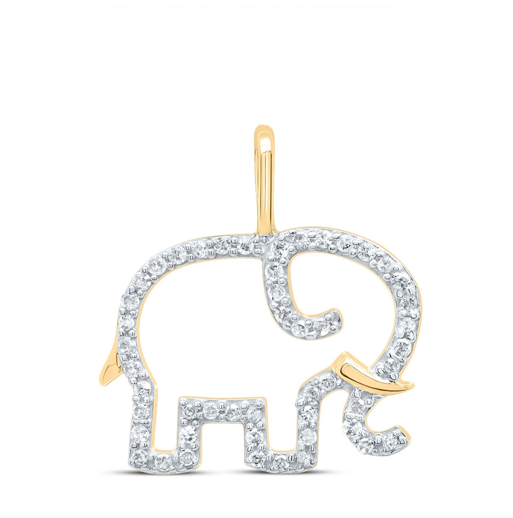 10K White Or Yellow Gold Womens Round Diamond Elephant Outline Animal Pendant