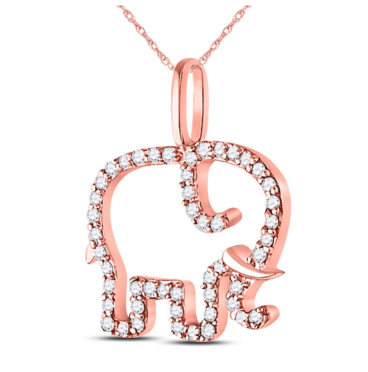 10K Rose Gold Womens Round Diamond Elephant Animal Pendant 1/6 Cttw