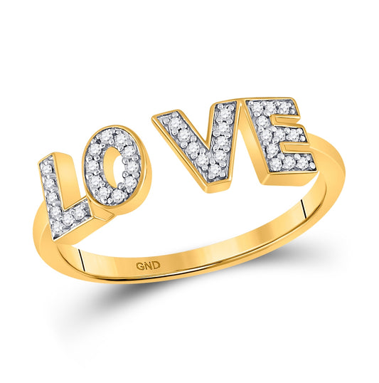 10K Yellow Gold Womens Round Diamond Bisected Love Fashion Ring 1/10 Cttw, Womens Size: 5-10