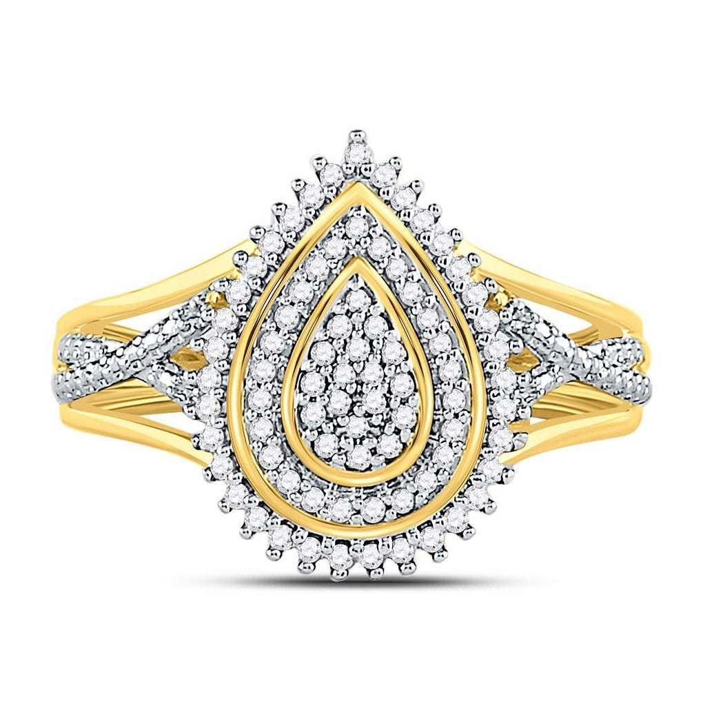 10K Yellow Gold Womens Round Diamond Concentric Teardrop Cluster Ring 1/4 Cttw, Womens Size: 5-10