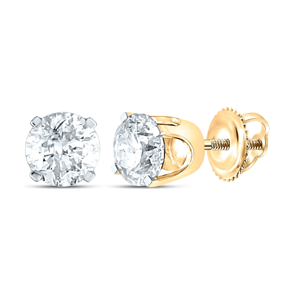 14K Yellow Gold Womens Round Diamond Solitaire Earrings 1ctw