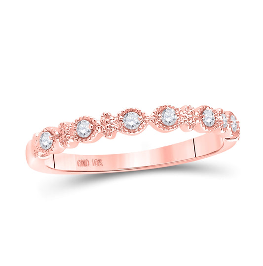 10K Rose Gold Womens Round Diamond Stackable Band Ring 1/10ctw, Women's Size: 5-10