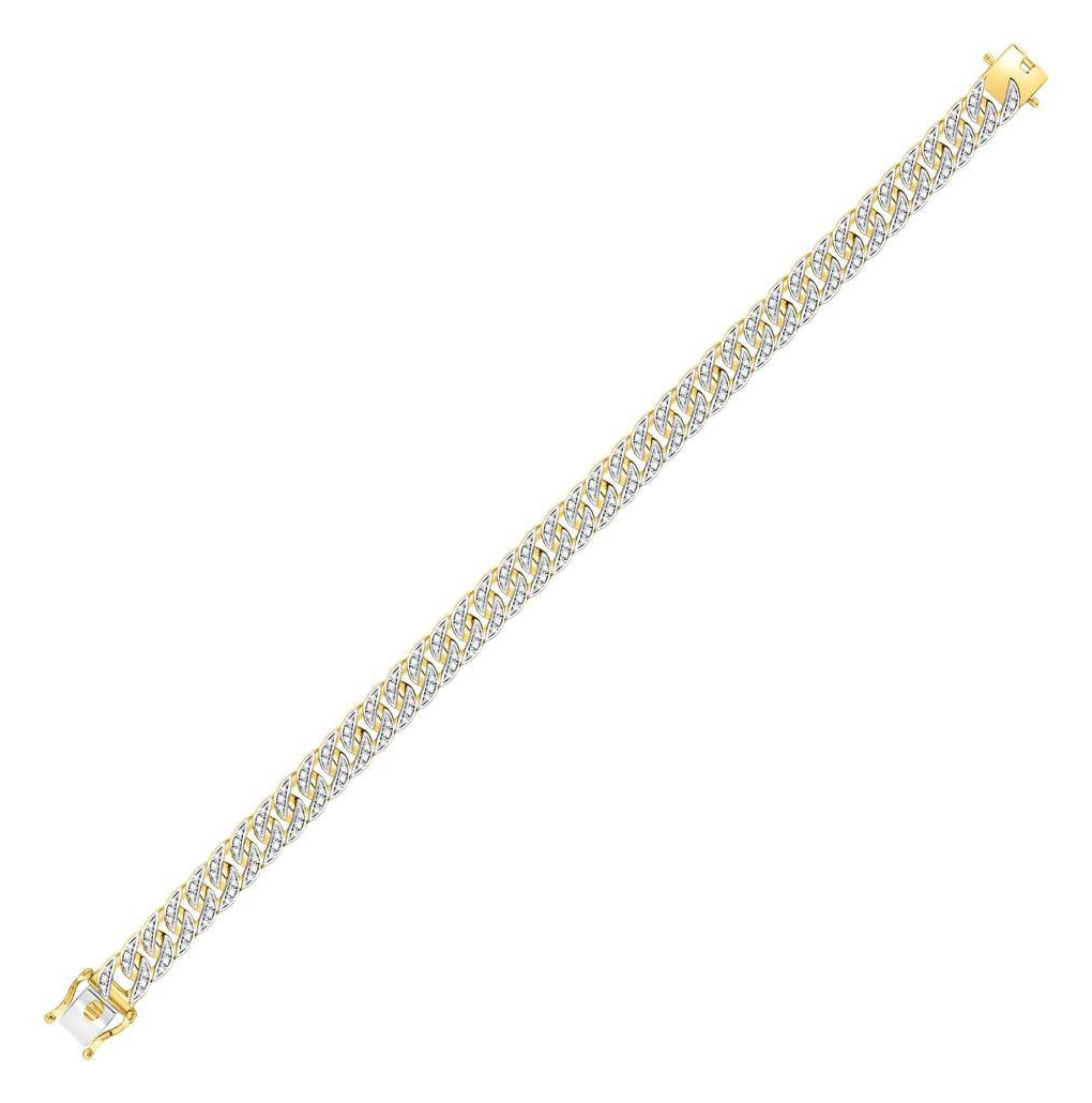 10K Yellow Gold Mens Round Diamond Cuban Link Bracelet 1-3/4 Cttw, Width: 0.31 In