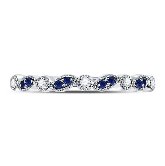 10K White Or Rose Gold Womens Round Blue Sapphire Diamond Stackable Band Ring , Womens Size: 5-10