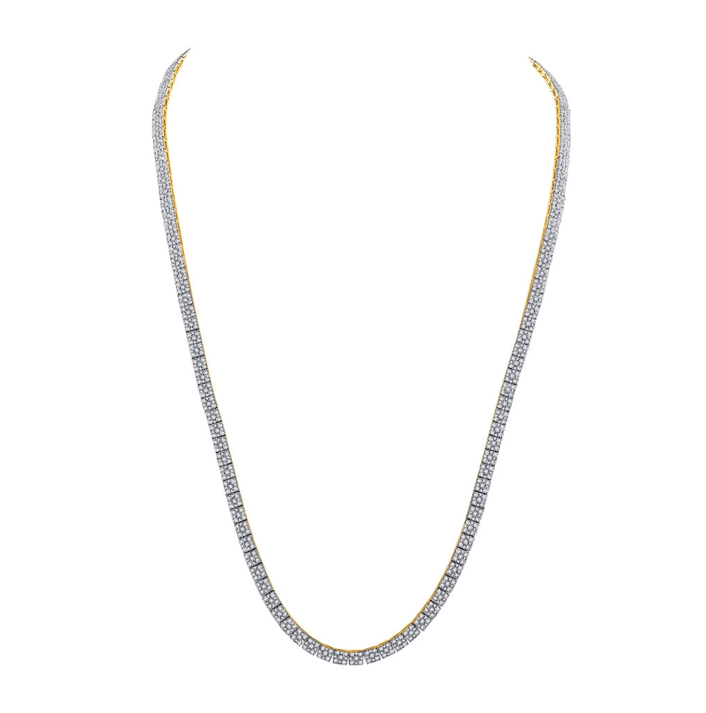 10K Yellow Gold Mens Round Diamond 24-inch Square Link Chain Necklace 12 Cttw, Length: 24.02 In, Width: 0.14 In