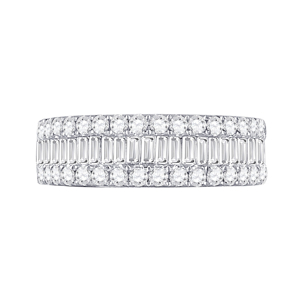 14K White Gold Womens Baguette Diamond Anniversary Band Ring 1-1/2 Cttw, Womens Size: 5-10