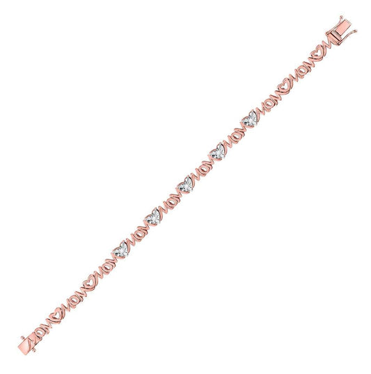 Rose-tone Sterling Silver Womens Round Diamond Mom Bracelet 1/20 Cttw
