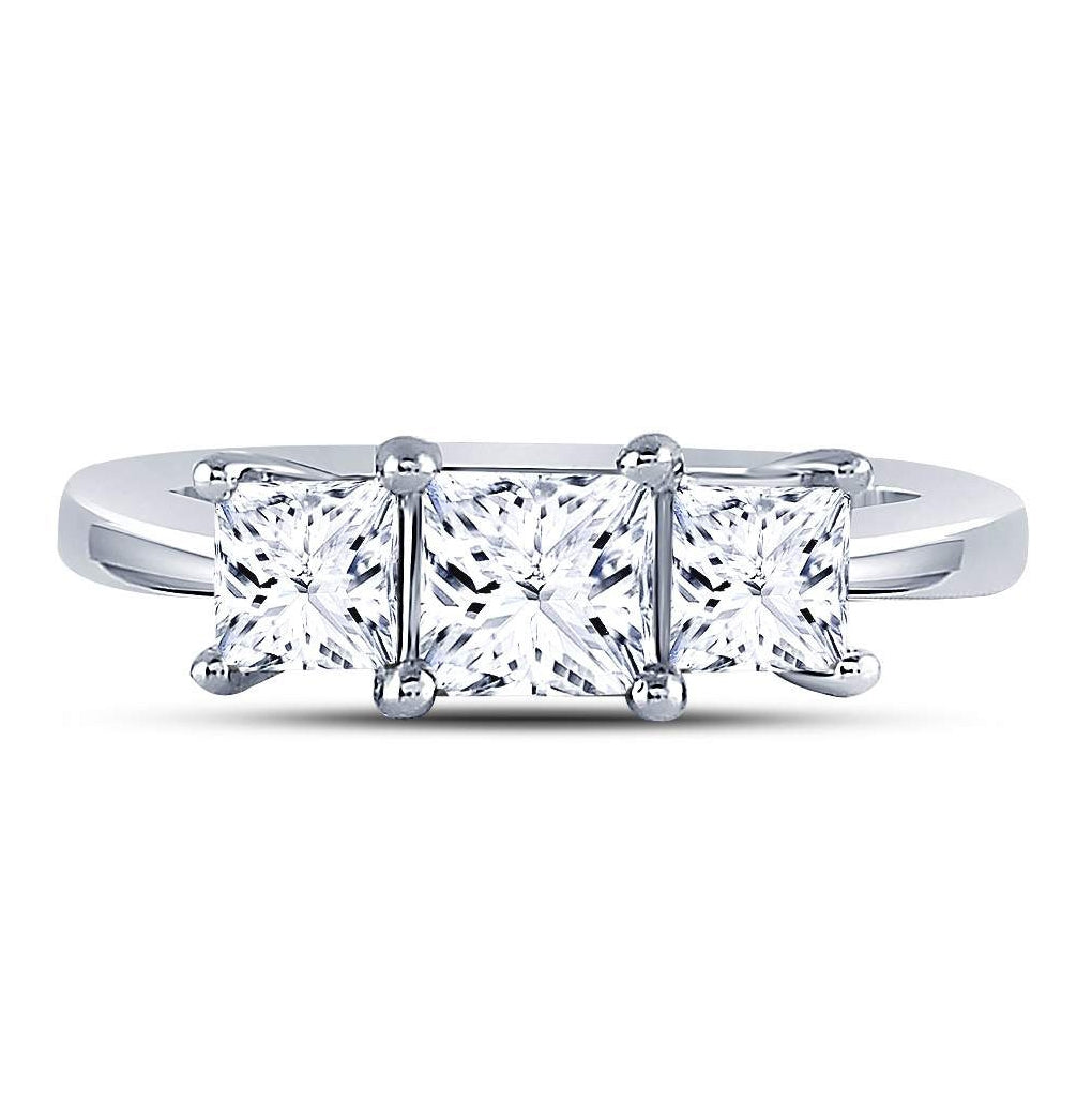 14K White Gold Princess Diamond 3-stone Bridal Wedding Engagement Ring 1-1/2 Cttw, Womens Size: 5-10