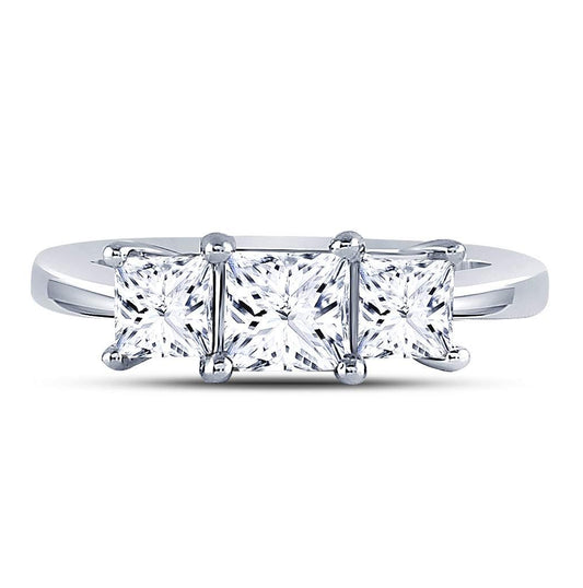 14K White Gold Princess Diamond 3-stone Bridal Wedding Engagement Ring 1-1/2 Cttw, Womens Size: 5-10