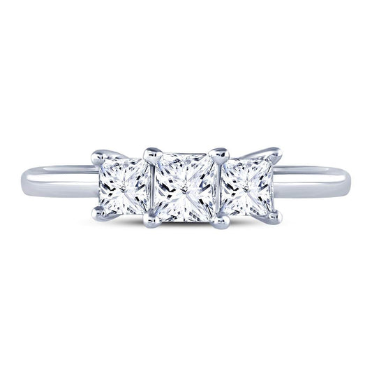 14K White Gold Princess Diamond 3-stone Bridal Wedding Engagement Ring 1ctw, Womens Size: 5-10