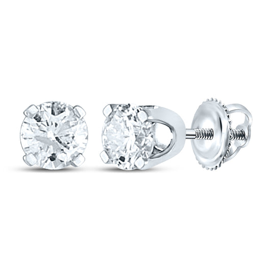 14K White Gold Unisex Round Diamond Solitaire Stud Earring 3/4ctw