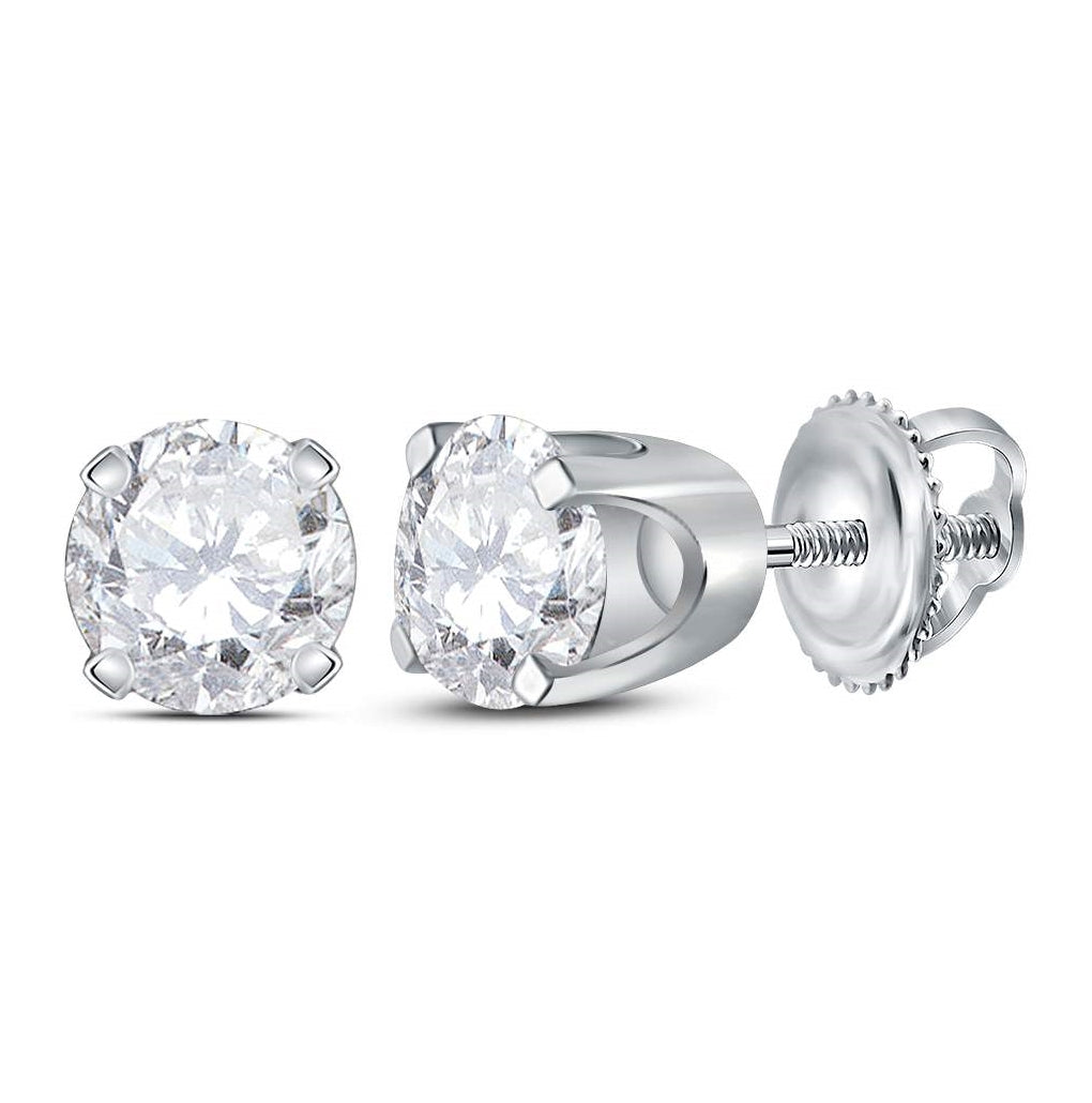 14K White Gold Unisex Round Dia. Solitaire Stud Earring 3/4ctw