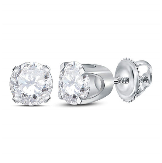 14K White Gold Unisex Round Dia. Solitaire Stud Earring 3/4ctw