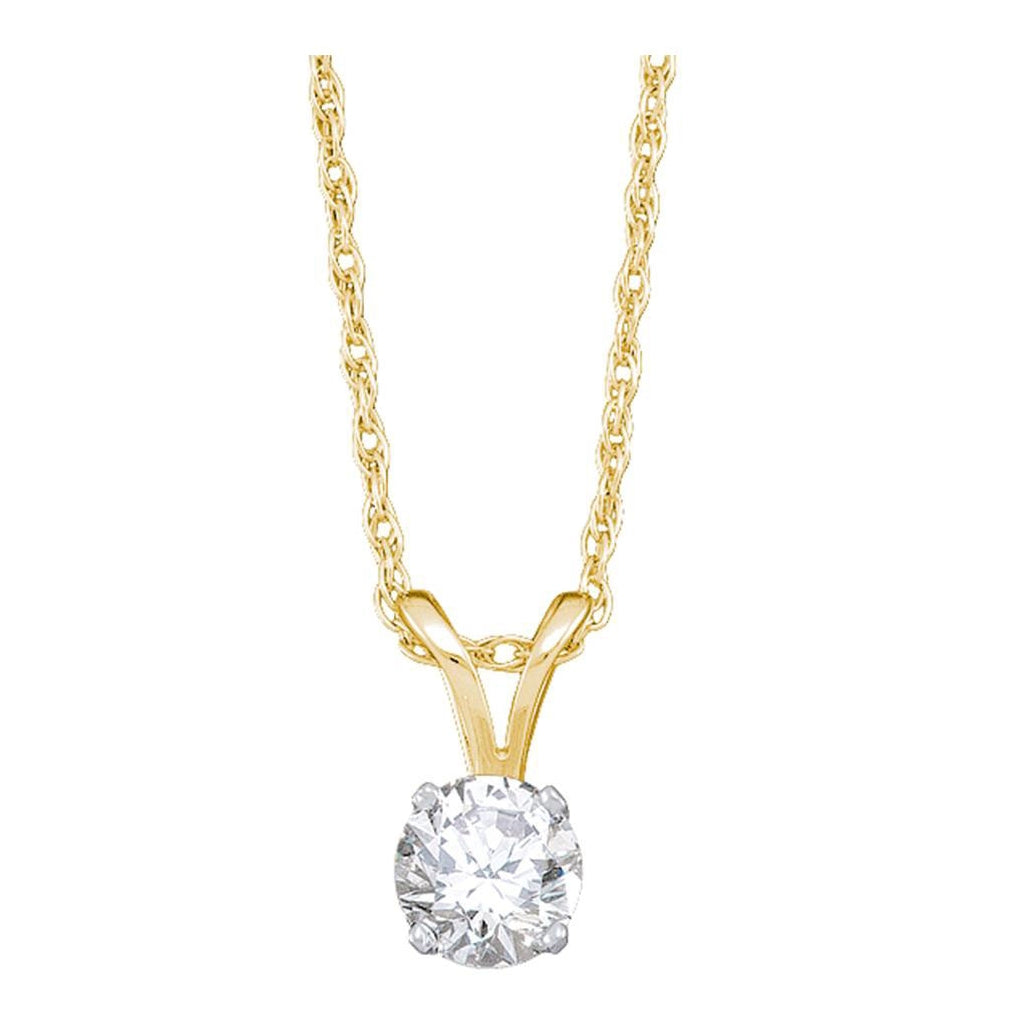 14K Yellow Gold Womens Round Diamond Solitaire Pendant 1/5 Cttw